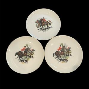 Winterling Bavaria Germany Fox Hunt Equestrian Gold Tone Rim China Plates 7.75”